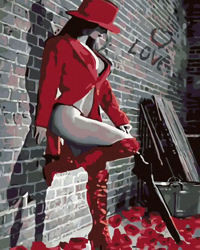 Markenprodukt Diamond painting – DAME IN ROTWEIß