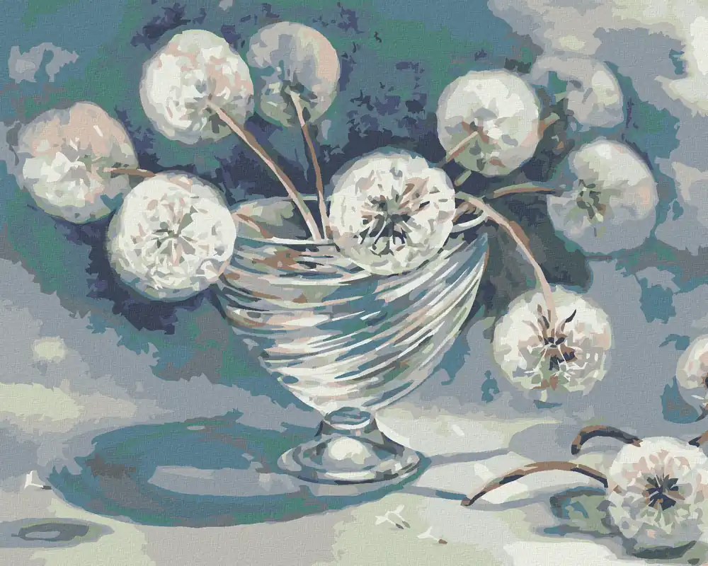 Garantierte Lieferung Diamond painting – PUSTEBLUMEN IN GLASVASE