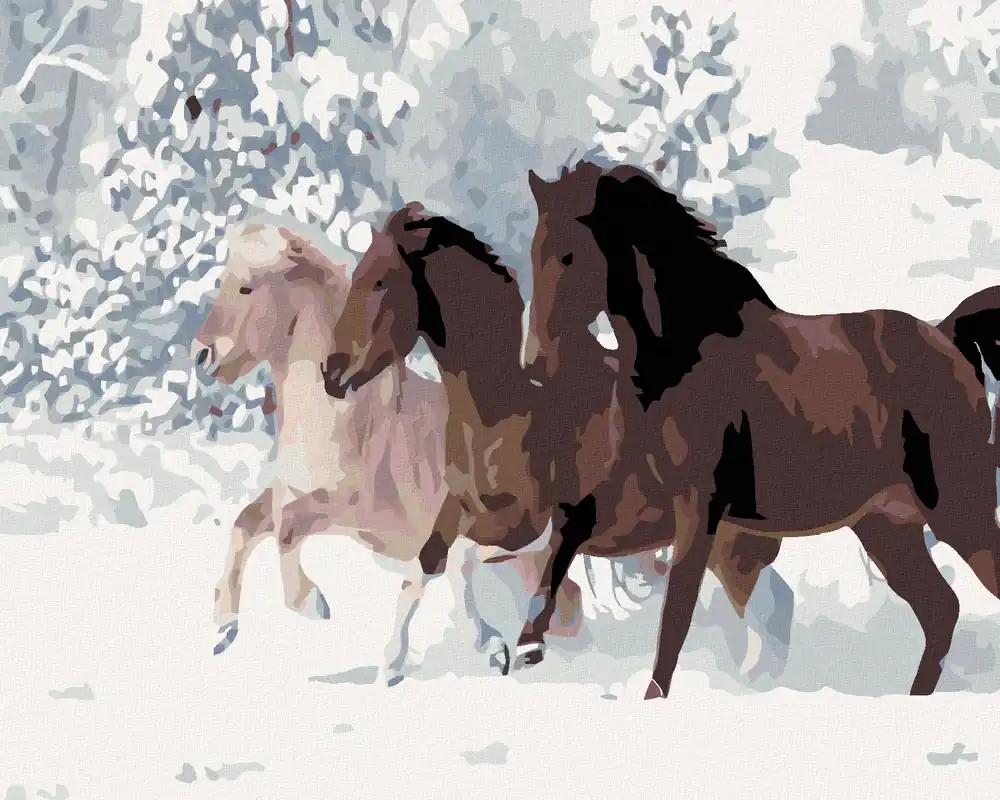 Direkt Vom Hersteller Diamond painting – PFERDE IM SCHNEE