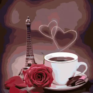 Diamond painting - KAFFEE, ROSEN UND DER KLEINE EIFFELTURM Top-Qualität