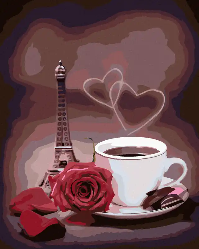 Diamond painting – KAFFEE, ROSEN UND DER KLEINE EIFFELTURM Top-Qualität