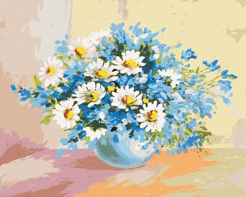 Kostenloser Rückversand Diamond painting – KAMILLE UND BLAUE BLUMEN