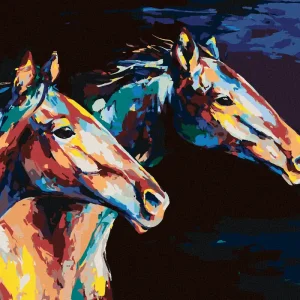 Begrenztes Angebot Diamond painting - ZWEI BUNTE RENNPFERDE