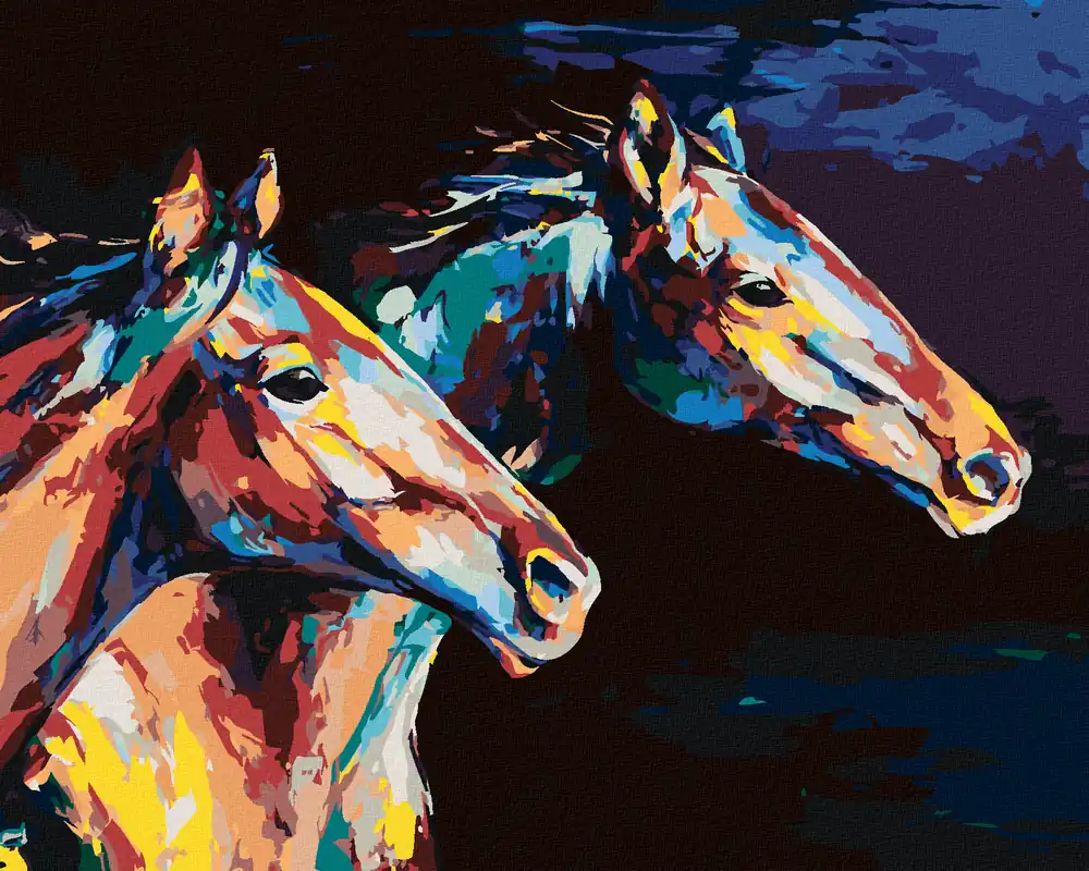 Begrenztes Angebot Diamond painting – ZWEI BUNTE RENNPFERDE