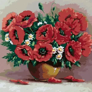 Diamond painting - ROTE BLUMEN IN EINER BRAUNEN VASE Ab Werk