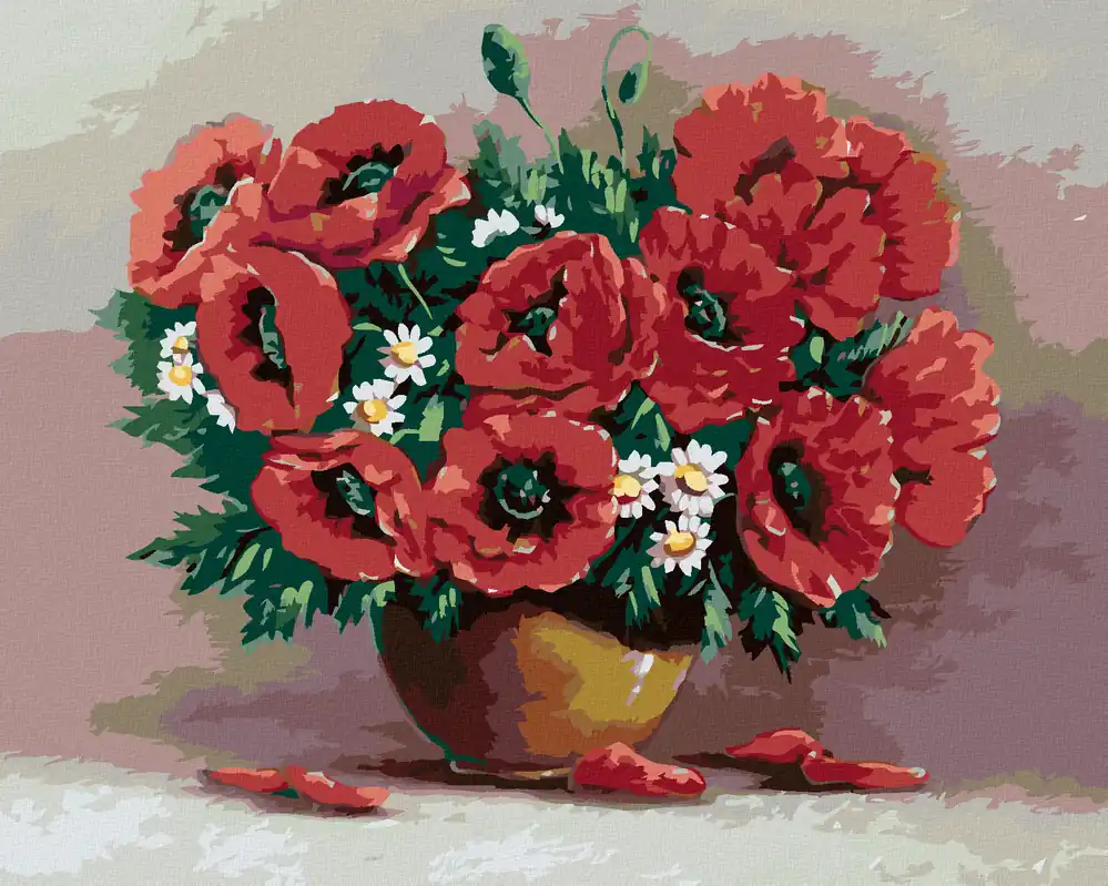 Diamond painting – ROTE BLUMEN IN EINER BRAUNEN VASE Ab Werk