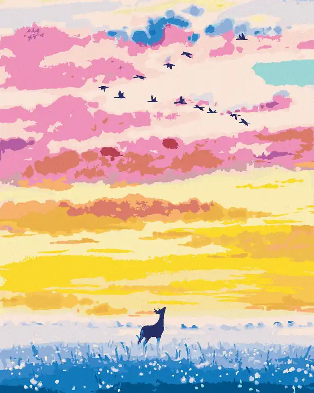 Diamond painting – HIRSCH IN EINEM WILDEN FELD IN DER ABENDDÄMMERUNG Top-Preis