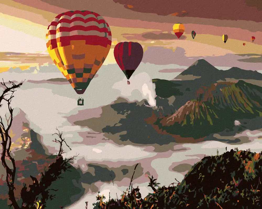 Diamond painting – HEISSLUFTBALLONS ÜBER DEM VULKAN MOUNT BROMO Nur Heute