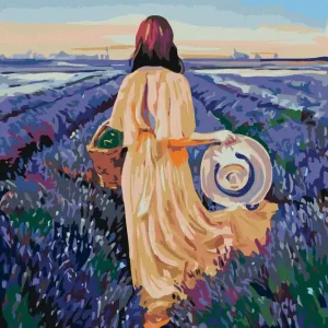 Kracherpreis Diamond painting - FRAU MIT KÖRBCHEN UND LAVENDELFELD