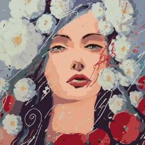 Diamond painting - FRAU UND MOHNBLUMEN Handgefertigt