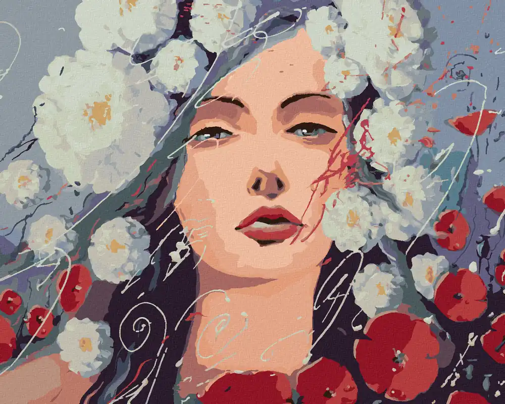 Diamond painting – FRAU UND MOHNBLUMEN Handgefertigt