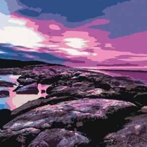 Markenware Diamond painting - STRAHLENDER SONNENUNTERGANG ÜBER DEN FELSEN