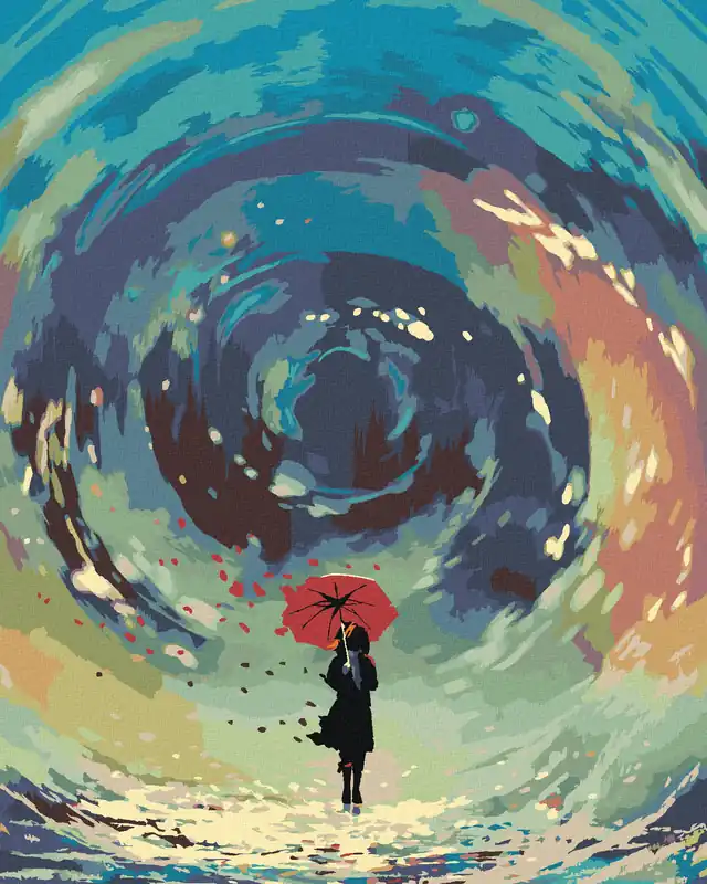 Neu Im Sortiment Diamond painting – FRAU MIT REGENSCHIRM UND WASSERWIRBEL