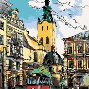 Sofort Bestellen Diamond painting - STRAßENBAHN AM STADTPLATZ