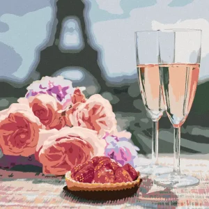 Solange Der Vorrat Reicht Diamond painting - GLÄSER UND ROSEN IN PARIS UND DER EIFFELTURM