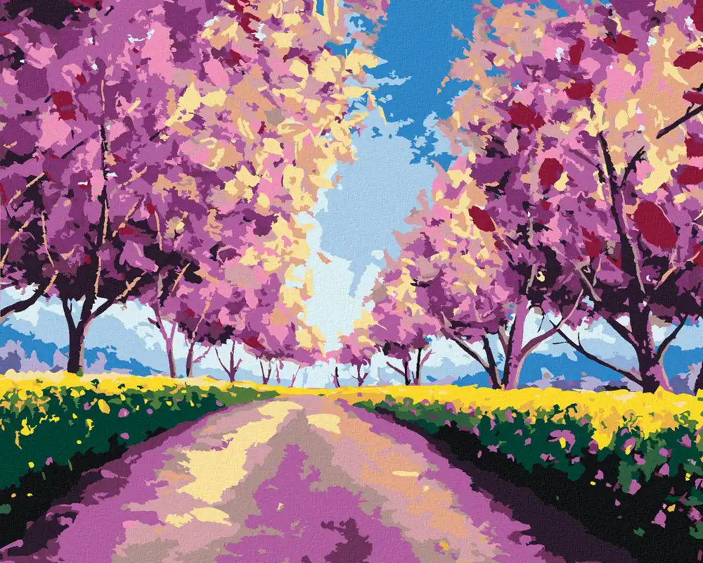 Kostenloser Rückversand Diamond painting – SAKURA AUF EINEM FELDWEG