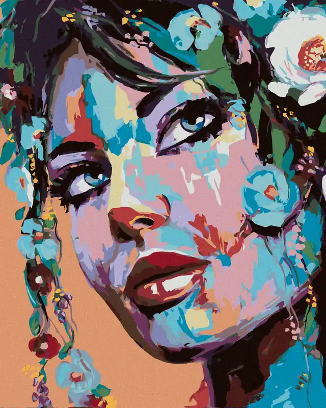 Expressversand Diamond painting – POP-ART PORTRÄT EINER FRAU MIT BLUMEN