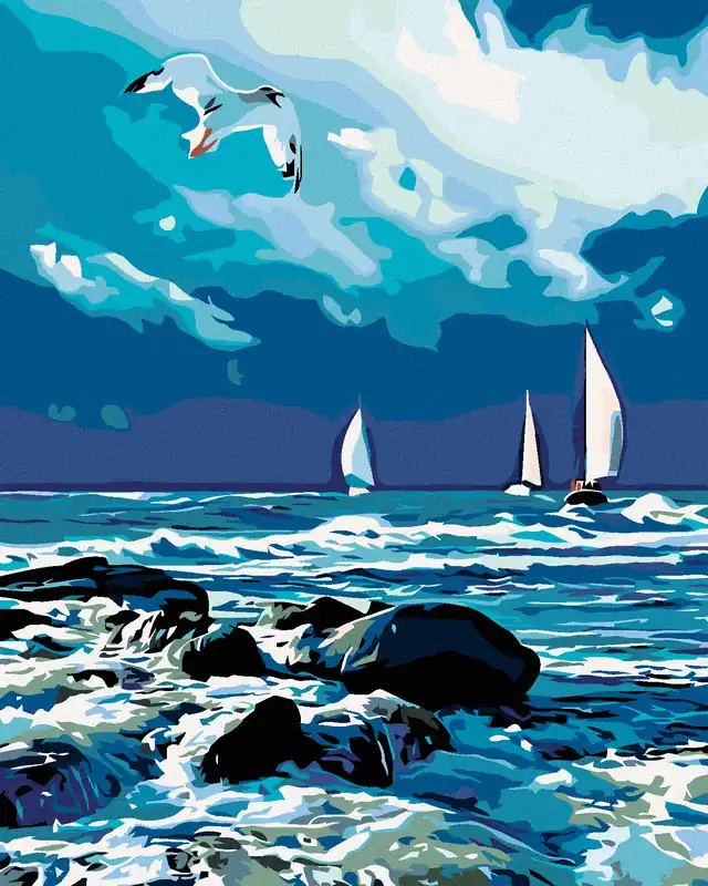 Diamond painting – SEGELBOOT AUF MEER UND FLIEGENDE MÖWE Heute Kaufen