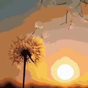 Diamond painting - LÖWENZAHN UND DIE UNTERGEHENDE SONNE Schnäppchen