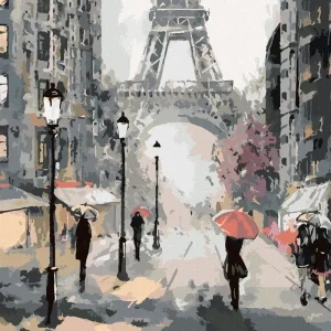 Diamond painting - PARIS UND MENSCHEN MIT ROSA REGENSCHIRMEN Must-Have