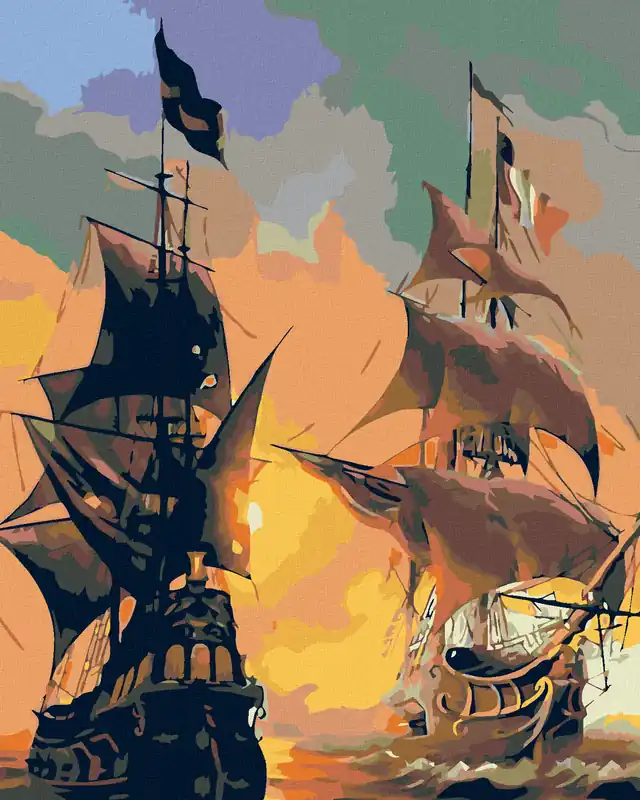 Diamond painting – SCHIFFE AUF MEER UND SONNENUNTERGANG Kostenfreie Lieferung