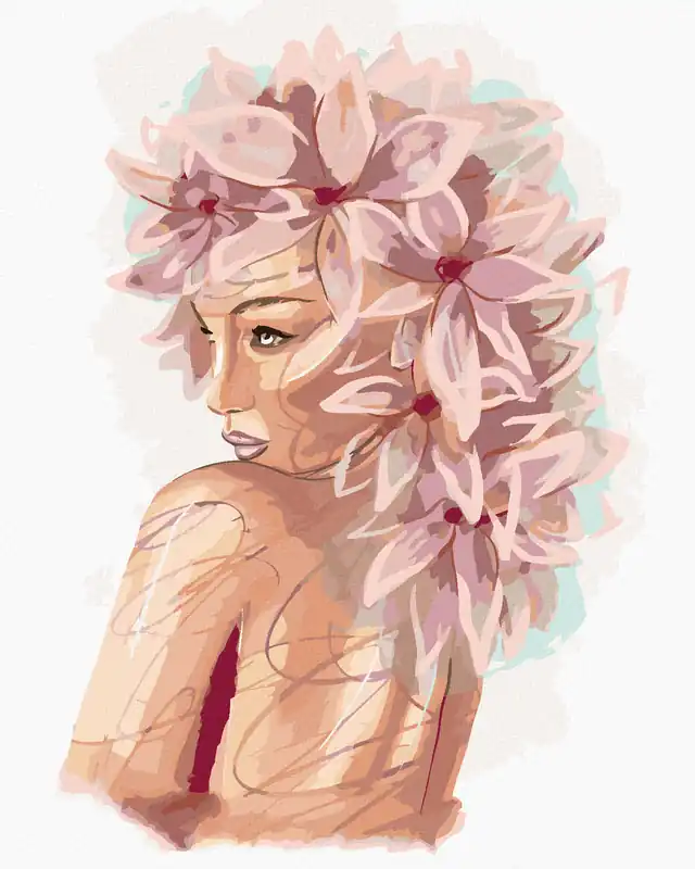 Diamond painting – JUNGE FRAU MIT ROSA BLUMEN Mega-Angebot