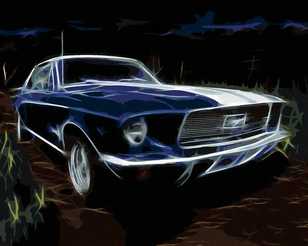 Kostenloser Rückversand Diamond painting – BLAUES AUTO FORD MUSTANG