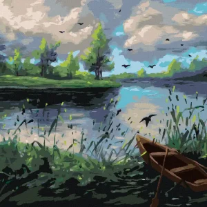 Abverkauf Diamond painting - WALDLANDSCHAFT MIT EINEM BOOT