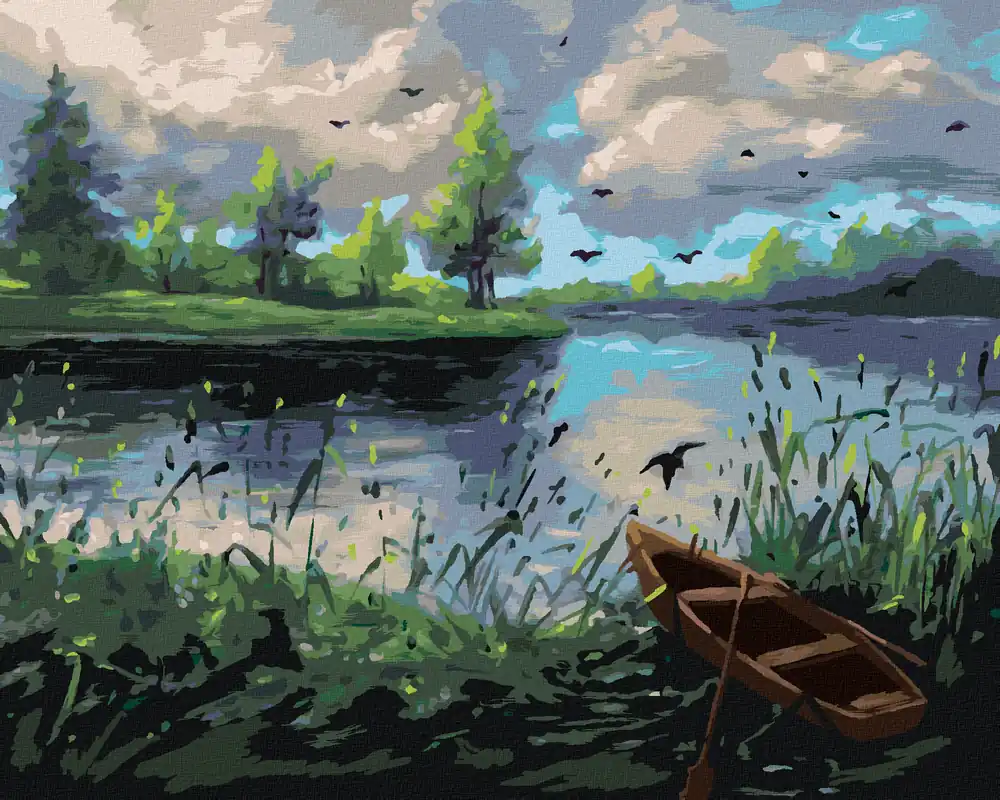 Abverkauf Diamond painting – WALDLANDSCHAFT MIT EINEM BOOT