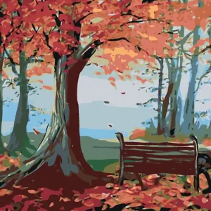 Kostenloser Rückversand Diamond painting - SITZBANK UND HERBSTBAUM