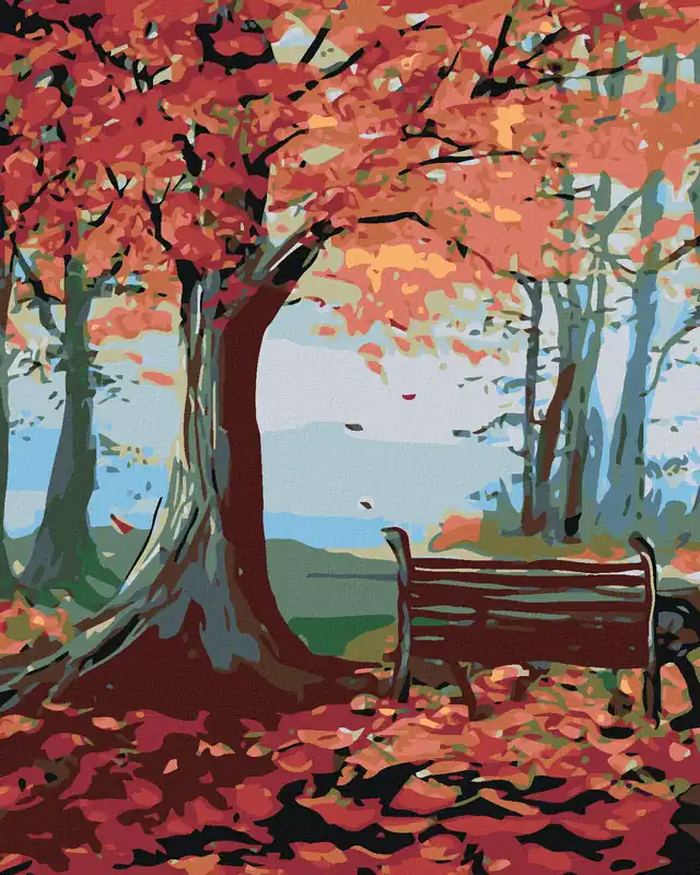 Kostenloser Rückversand Diamond painting – SITZBANK UND HERBSTBAUM