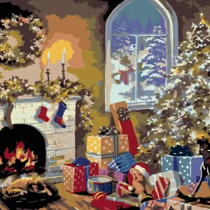 Sofort Bestellen Diamond painting - KAMIN UND WEIHNACHTSBAUM MIT GESCHENKEN