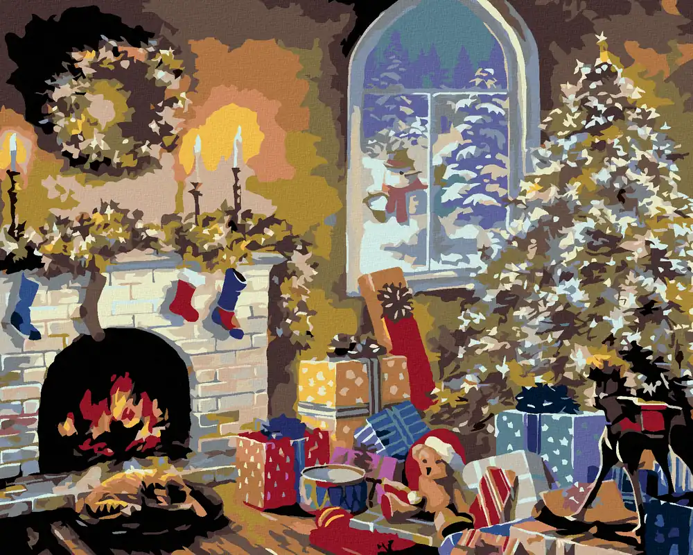 Sofort Bestellen Diamond painting – KAMIN UND WEIHNACHTSBAUM MIT GESCHENKEN