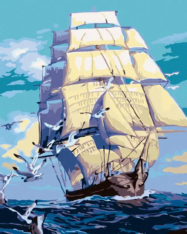Diamond painting – SCHIFF UND MÖWEN AUF DEM MEER Handgefertigt