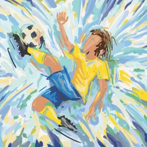 Diamond painting - FUSSBALLSPIELER AUF BLAUEM HINTERGRUND Kostenloser Versand