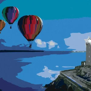 Diamond painting - HEISSLUFTBALLONS AN EINEM LEUCHTTURM Neu Im Sortiment