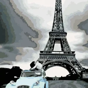 Knallerangebot Diamond painting - EIFFELTURM MIT BLAUEM AUTO