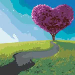 Diamond painting - LILA BAUM IN FORM EINES HERZENS Top-Qualität