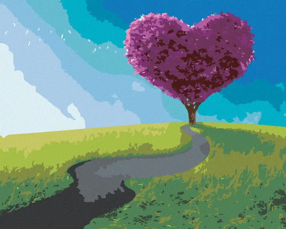 Diamond painting – LILA BAUM IN FORM EINES HERZENS Top-Qualität