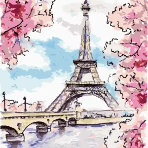 Preiswert Diamond painting - EIFFELTURM UND ROSA BLÜHENDE BÄUME