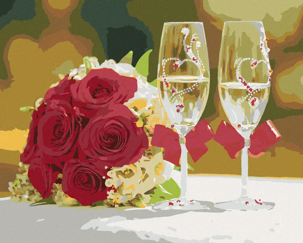 Diamond painting – ZWEI GLÄSER UND EINE ROSE Online Kaufen