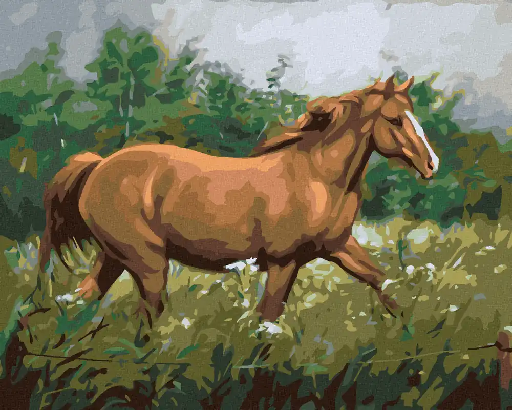 Diamond painting – BRAUNES PFERD GRASEND IN WALDNÄHE Sonderaktion