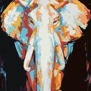 Highlight Diamond painting - BUNTER ELEFANT AUF SCHWARZEM HINTERGRUND