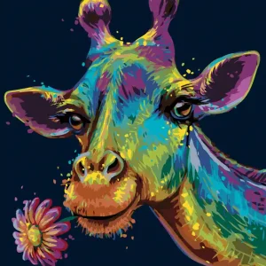 Schnäppchen Diamond painting - BUNTE GIRAFFE MIT BLUME