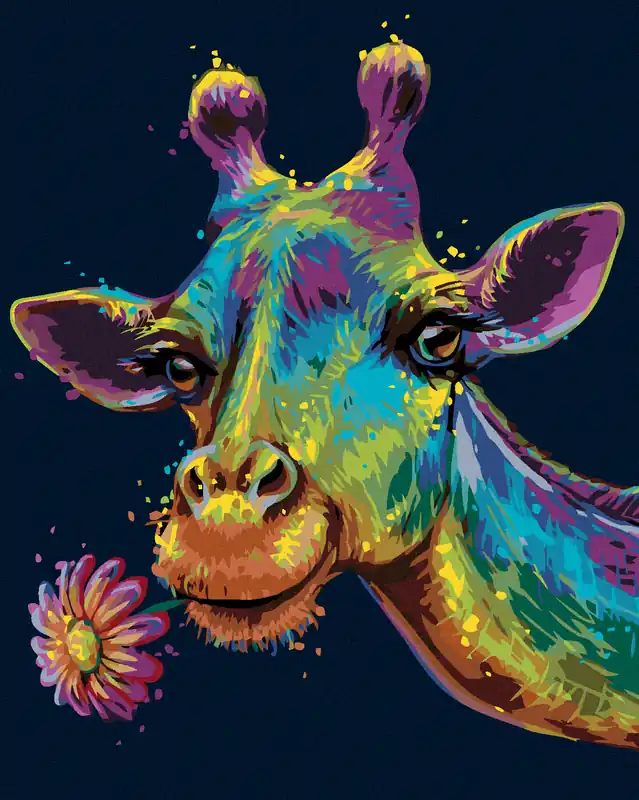 Schnäppchen Diamond painting – BUNTE GIRAFFE MIT BLUME