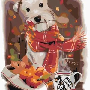 Diamond painting - WEIßER SCHNAUZER UND TASSE TEE Mengenrabatt