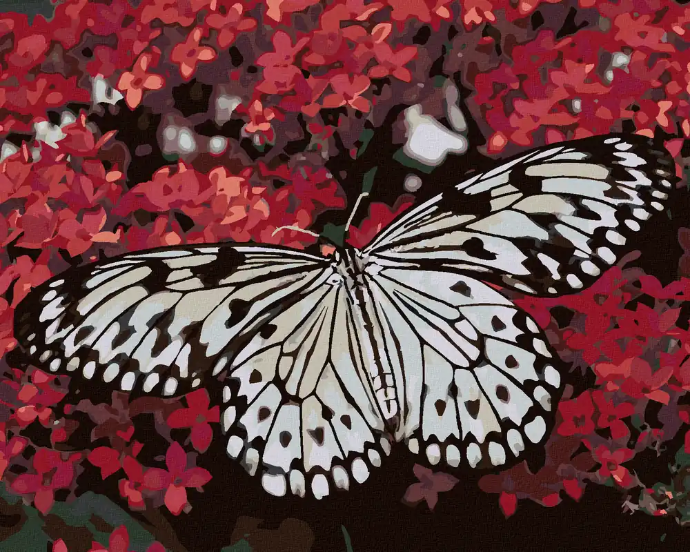 Diamond painting – WEISSER SCHMETTERLING UND ROTE BLUMEN Online Kaufen
