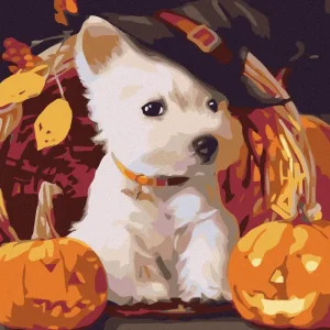 Diamond painting - HUNDEWELPE MIT KÜRBISSEN Kracherpreis