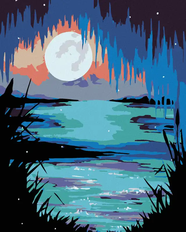 Heißes Angebot Diamond painting – MOND ÜBER DEM SEE