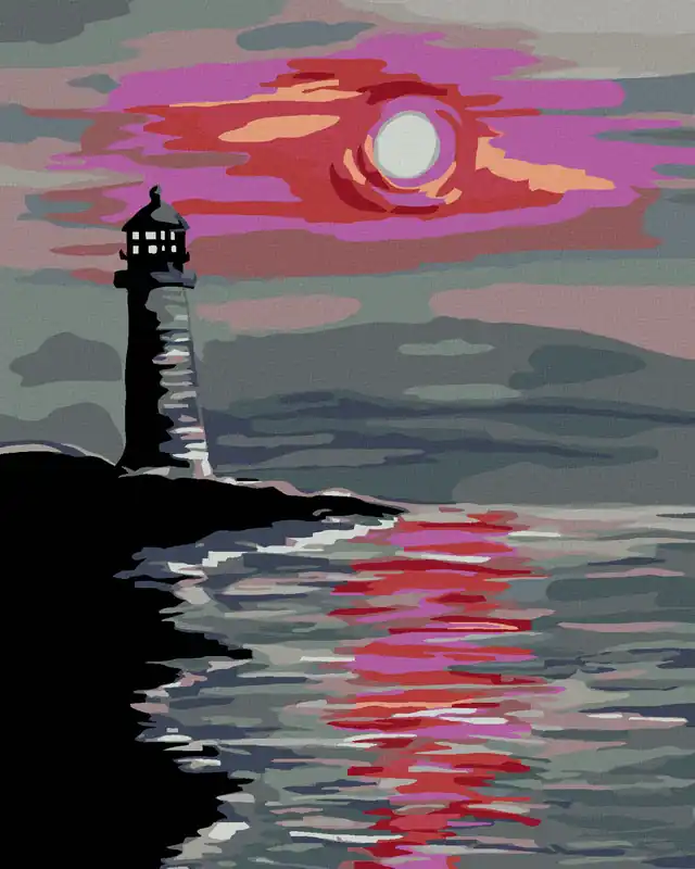Diamond painting – LEUCHTTURM BEIM SONNENUNTERGANG Nur Für Kurze Zeit